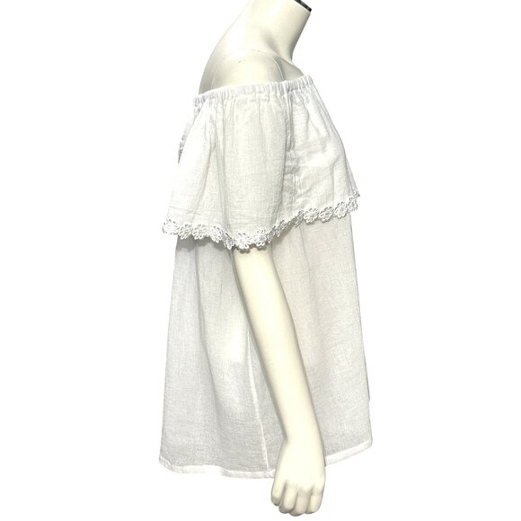 Handmade Off Shoulder White Cotton Blouse Floral Embroidery Back Lace Trim Large - Picture 4 of 7